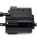 Kick Up Some Dust With This Badass Dual Speed Transfer Case Gearbox Featuring A Rock Solid Aluminum Build And Selectable Torque Ratios For Nasty Terrain Rc Crawling Rides, side view of black aluminum gearbox.