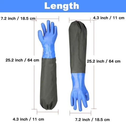 Heavy Duty 25 Inch PVC Chemical Resistant Waterproof Gloves For Chemical And Acid Work Long Rubber Safety Gloves Blue, size chart
