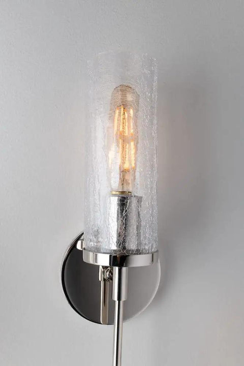 Olivia 1 Light Wall Sconce In Aged Brass With Clear Crackle Glass Shade E26 Medium Base UL Listed Modern Vintage Vibe Hallways