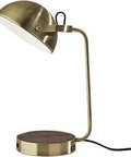 AdessoCharge Wireless Charging Desk Lamp With Built In Pad USB Port And AC Outlet Modern Dome Light in antique brass finish