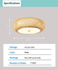 Handwoven Bamboo Drum Flush Mount Ceiling Light With Rattan Shade 3 Light Boho Fixture For Bedroom Kitchen Nursery 19 Inch Wide
