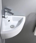 Space-Saving Corner Wall Mount Vessel Sink And Chrome Faucet Combo For Small Bathrooms, 18x13 Inch, Black White Marble Ceramic Porcelain