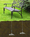 Earth Anchor 68-DB1 Medium Pack Of 12 for securing outdoor bench to ground, showing installed anchors on grass without concrete.
