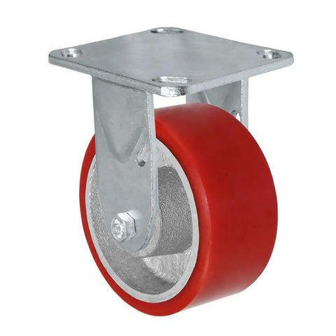 Heavy Duty 5 Inch Rigid Plate Caster With Polyurethane Steel Wheel featuring a kingpinless design and smooth gliding action.