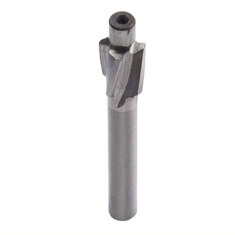 HSS counterbore end mill with pilot hole, silver tool with cylindrical shank