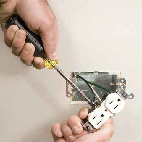 Using Magnetizer Demagnetizer Screwdriver Set, 7 Piece Kit With Magnetic Tips to install electrical outlet plate