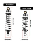 Diagram of Beefed-Up Front And Rear Aluminum Alloy RC Shock Set for 1/16 Mini-B and 1/18 Mini-T 2.0 LOS314004, showing sizes.