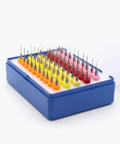 Carbide PCB Engraving Drill Bits Set for CNC Router Wood and Metal Cutting, 0.5mm to 1.2mm Micro Engraving Bits, 50-Piece Kit in blue box