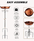 38 Inch Tall Outdoor Bird Bath On Stake With Detachable 11.2 Inch Basin, Vintage Copper Freestanding Birdbath For Garden Yard Patio, Easy No Tool Assembly, Durable Metal Weather Resistant, Great For Birds