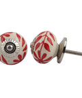 100 Piece Set Cream Ceramic Flower Drawer Knobs Premium Kitchen Cabinet Hardware with red floral design close-up view.