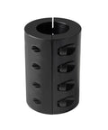 Rigid Shaft Coupling With Double Split Clamp Heavy Duty Build Bore 0.625 To 0.625 Outer Diameter 1.3125 Inches Length Two Inches Set Screws Ten Thirty Two By Half Inch Black Oxide 45C Steel ASTM 1045, black steel split clamp view