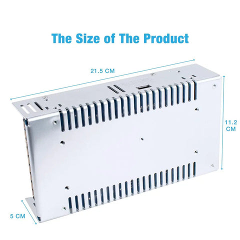 Dimensions of Beefy 12V 50A 600W Universal Power Supply For LED Strips And CCTV Systems Regulated Switching Adapter shown