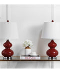 Red Double Gourd Glass Table Lamps Set Of 2 24 Inch Tall With White Cotton Shades Modern Contemporary Home Office Bedroom Living Room Lighting LED Bulbs Included Perfect For Nightstand And Desk displayed on shelf