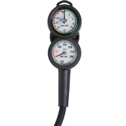 Console 2 Dive Pressure And Depth Gauge With 0 To 5000 Psi Readout, Chrome Plated Brass Case, Polycarbonate Lens