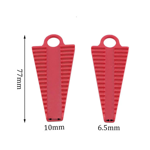 Two Piece Electronic Component Bending Tool Set For Resistors And Capacitors, Precision Lead Preforming Tool Kit, Durable Plastic Lead Forming Gear For Circuit Assembly. 77mm red plastic lead formers, 10mm and 6.5mm