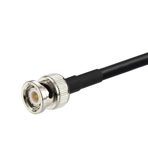 BNC Male To Female Bulkhead Mount Coax Jumper Cable RG58 60 Cm 2 Ft close-up showing BNC male connector and black cable