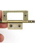 Set Of 6 Vintage Antique Brass Flap Hinges For Wooden Boxes Jewelry Cases Cabinets Cupboards Medium Size With 2 Inch Plate And 83 mm Axis Durable Iron Hardware Rust Resistant Finish Retro Vibe Look For Craft Projects close-up