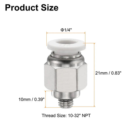 Push To Connect Fittings 1 Quarter Inch Tube OD To 10-32 UNF Male Straight Union Copper Quick Connect Pneumatic Fittings Size