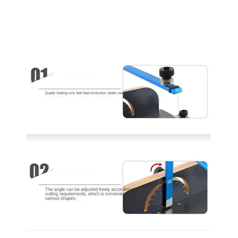 Close-up of Hot Wire Foam Cutter with 18W power, adjustable angle, and cutting table visible, designed for precise foam cuts.