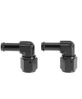 Female AN6 To Three Eighths Inch Hose Fittings With 90 Degree Swivel And Side Port Swivel Seal For Oil Fuel Water Gas And Air Lines Rugged Aluminum Black 2 Pack, two black 90° fittings