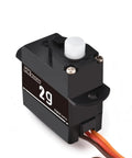 Top Shelf 2G Plastic Gear Micro Digital Servo 4 Pack Kit Featuring Coreless Motor for RC boats with black housing and wires.