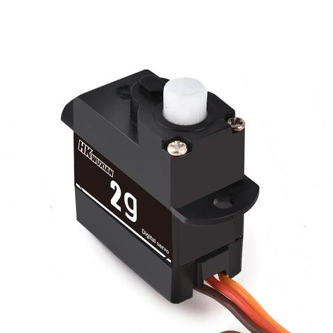 Top Shelf 2G Plastic Gear Micro Digital Servo 4 Pack Kit Featuring Coreless Motor for RC boats with black housing and wires.
