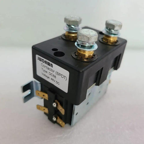 Jwdaawn Dc Spdt Contactor Solenoid Relay Switch For Golf Cart And Forklift Vhcle, 48V coil, heavy-duty switch, top view.