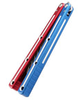 Integrated Forging Bushing System With Aluminum Channel Handle, ergonomic grip shown in red and blue, lightweight design
