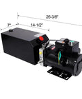 Heavy-Duty 220V AC Hydraulic Power Unit With 10 Quart Reservoir, side view showing motor and tank dimensions.