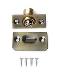 Heavy Duty Brass Ball Door Catch For Interior Doors, Adjustable Seam Fit, bronze finish with screws visible