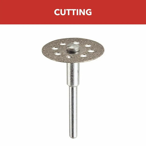 Diamond Cut Off Wheel With Mandrel For Rotary Tools, 7/8 Inch Diameter (22.2mm), Heavy Duty Pro Grade Cutting Accessory, top view