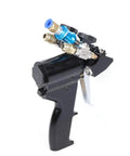 Heavy Duty P2 Pu Foam Spray Gun With No Sweat Self Cleaning Air Purge Valve and Multi Angle Omni Directional Tips, black body.