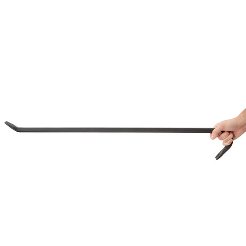 Side view of 36 Inch Pry Bar With Drop Forged Steel Build held in hand, showing rust resistant crowbar for demolition and prying tool.