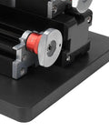 Close-up view of Garosa Mini Metal Lathe With 60 Watt Motor And 12000 RPM Speed dials and components for precision machining.