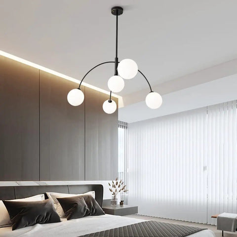 Matt Black Sputnik Chandelier Five Light Pendant, Mid Century Modern Industrial Vibe, Height Adjustable With Two Extension Rods