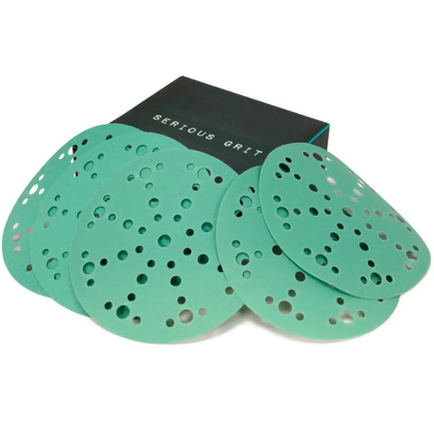 Pro Grade 6 Inch 49 Hole Sanding Discs Assortment With 80 120 150 180 220 Grit, 10 Of Each, Heavy Duty Hook And Loop Film Discs For Random Orbital Sanders, 50 Pack Box, Fits Festool 150 Series ETS And Rotex Sanders