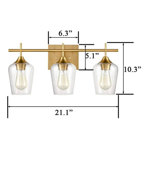 Industrial Bathroom Vanity Lights 3 Light Wall Sconces With Clear Glass Shades And Gold Finish Mid Century Inspired Bath Vanity Lighting