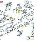 Exploded diagram of parts including Bulk 50 Pack M4.8-1.61 X 16mm Hex Head Sems Screws Set for BMW trim and underbody components.