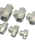 Six stainless steel SS316 swing check valves with NPT female–female threads