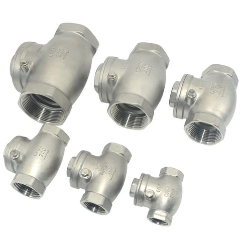 Six stainless steel SS316 swing check valves with NPT female–female threads
