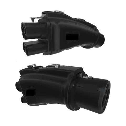CCS2 To ChadeMo EV Charging Adapter 200A DC Fast Charge Connector with rugged shell and sealed pins, showing front and side views.