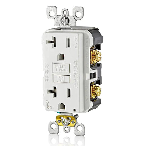 20 Amp AFCI Outlet With Self Test, Tamper Resistant Receptacle And LED Indicator Light, Arc Fault Fire Protection in white
