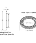 Diagram of Six Sets of Thrust Needle Roller Bearings NTA1220 Plus 2TRA With Two Washers 3/4 Inch, showing measurements and assembly.