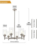Dimensions of Six Light Contemporary Brushed Nickel Chandelier With Clear Glass Cylinder Shades Modern Pendant Lighting Fixture