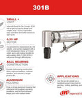 Ingersoll Rand 301B 1/4-inch right-angle air die grinder, aluminum housing, black, side view
