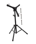 Heavy Duty Alloy Snare Drum Storage Rack And Portable Stand Support For Beginners Quick Lock Setup In Sleek Matte Black Finish with screws.