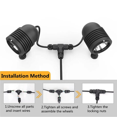 Installation of Waterproof IP68 3 Pin 3 Way Cable Connector Junction Box For Outdoor Lighting Garden Lights Solar And LED Strips