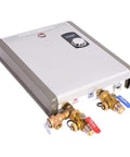 Three Quarter Inch Push To Connect Tankless Water Heater Valves Installation Kit with brass hot and cold valves attached