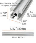 4 Pack 2020 Aluminum T Slot Extrusion European Standard Anodized Linear Rail For CNC Machines And 3D Printers, Silver Finish, dimensions