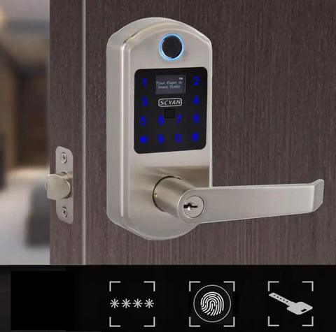 Smart 4 In 1 Keyless Door Lock With OLED Display And Fingerprint Code Access Biometric Touchscreen Entry No Key Hassle Hands Free Dual Verification Stores Up To 100 Fingerprints And Codes Easy Install Digital Door Lock For Home And Apartment Security
